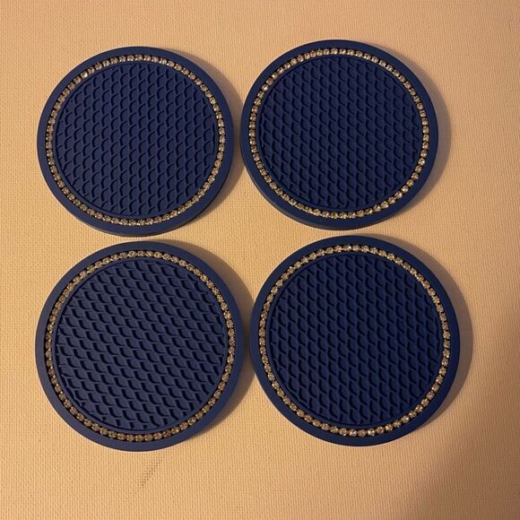 Blue Car Cup Holder Coasters with Bling set of 4 NWT - Picture 1 of 4